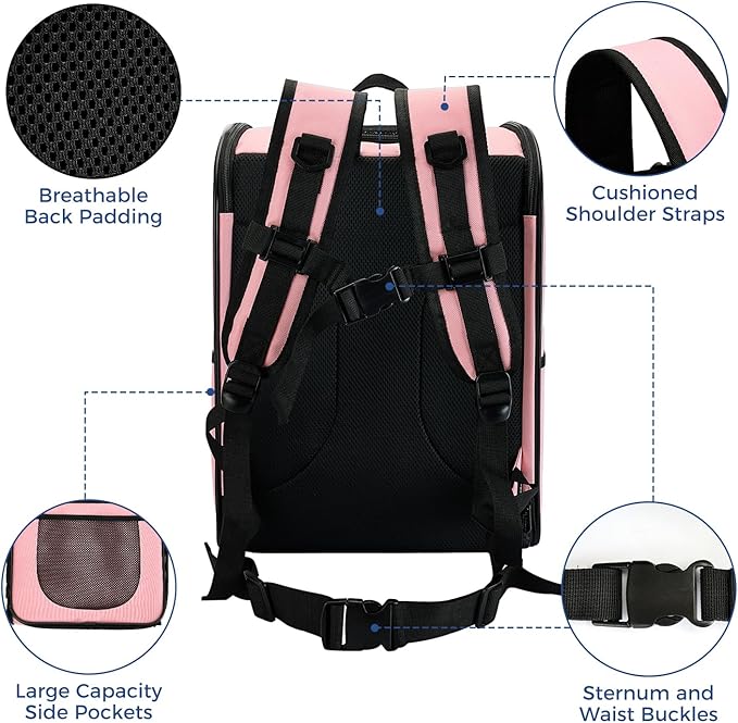 Apollo Walker Dog &amp; Cat Carrier Backpack for 4-15lb Pets - Ventilated Safe Design with Padded Back Support, Breathable Mesh Pet Backpack for Hiking, Travel, Outdoor (Pink)