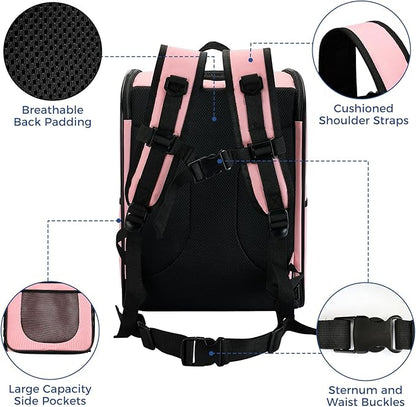Apollo Walker Dog &amp; Cat Carrier Backpack for 4-15lb Pets - Ventilated Safe Design with Padded Back Support, Breathable Mesh Pet Backpack for Hiking, Travel, Outdoor (Pink)