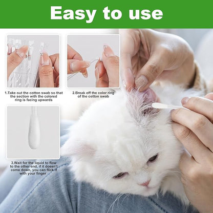 twoworld Pet Ear Swabs,2-in-1 Pet Ear Cleaning Liquid Swabs,Cat &amp; Small Dog Ear Cleaner Swabs,Ear Cleaner Solution for Dogs and Cat for Daily Ear Cleaning Removes Wax, Dirt, &amp; Odor (300)