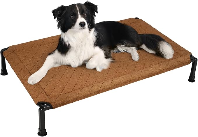 Veehoo Soft Plush Elevated Dog Bed, Raised Dog Beds with Heavy Duty Frame, Non-Slip Silicon Feet, Washable &amp; Breathable Pet Cot for Indoor or Outdoor Use, 41" x 27", Brown, CWC2432A