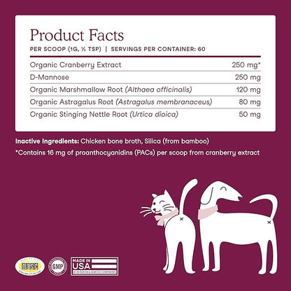 Fera Pets Bladder Support - Cranberry for Dogs &amp; Cats - D-Mannose &amp; Marshmallow Root - Urinary Tract Support - Supports Normal Urine pH - Boosts Immunity - 60 Scoops