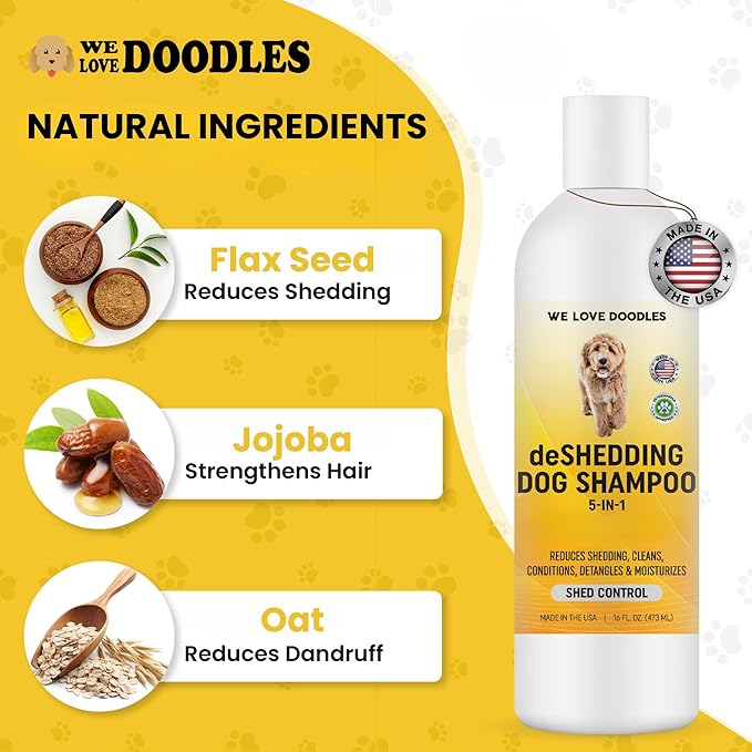 Dog Deshedding Shampoo | Made in USA | Eco-Friendly Ingredients | Shampoo for Shedding &amp; Long Haired Dogs, Safe for Sensitive Skin &amp; Allergies | 16 OZ [We Love Doodles]
