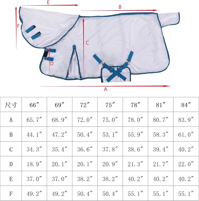 Horse Fly Sheet with Detachable Neck Cover &amp; Belly Wrap, Adjustable Fly Sheet for Horses, Ventilated Airflow Mesh Equine Cooling Summer Flysheet White 84