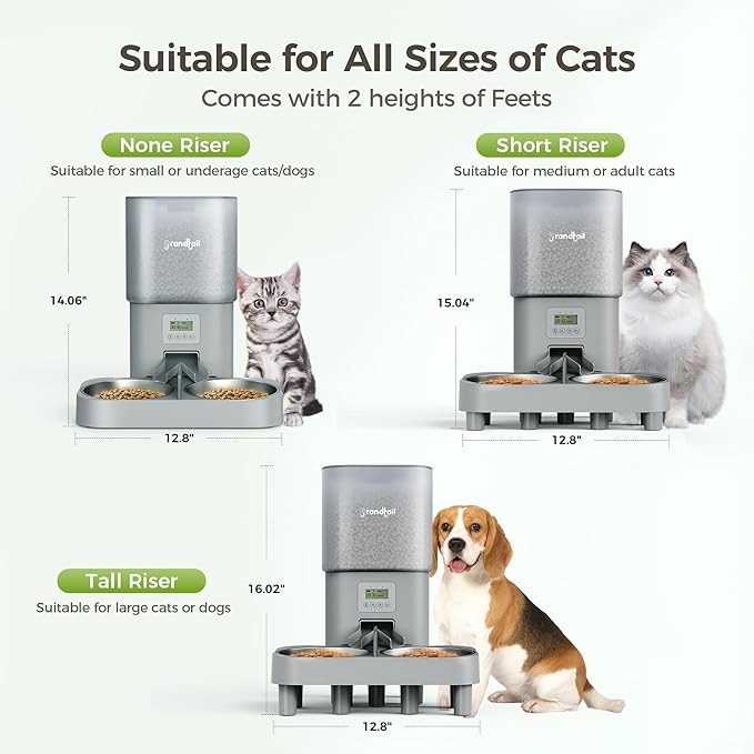 Automatic Cat Feeder for Pets, Programmable Meal Dispenser, for Timed Meals for Up to Cats &amp; Dogs Including Dual Power Supply, and Capacity for 4 Meals Daily