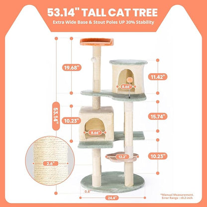 HYABi 53 Inch Flower Cat Tree - Multi-Level Cat Condo with Scratch Posts &amp; Toys, Fresh Design Eco-Friendly Material, for Multi-Cat Households &amp; Indoor Cat Playground