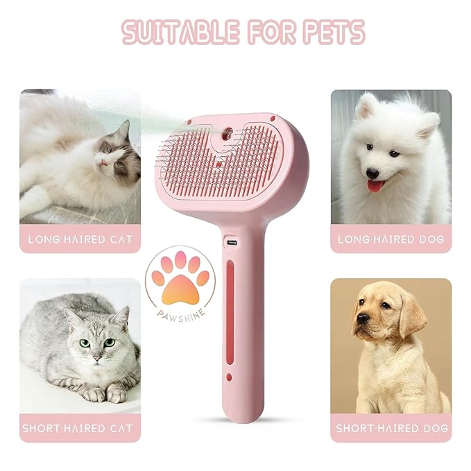 Cat steam brush – Effective Pet Brush for Indoor Cats, Steam Technology for Shedding, Mats &amp; Grooming – Ideal cat brush indoor for Deep Cleaning (Pink)