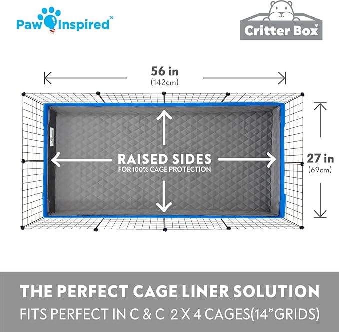 Paw Inspired Critter Box | Washable Guinea Pig Cage Liners with Raised Sides | Fleece Bedding for Guinea Pigs Rabbits, Hamsters, Small Animals | Edge Protected Pee Pads (C&amp;C 2x4)
