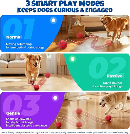 Dog Balls: Interactive Dog Ball Auto Rolling - Interactive Dog Toys for Aggressive Chewers - Bouncy &amp; Throwable, Type-C Rechargeable, Washable, for Small &amp; Medium &amp; Large Dogs – Red