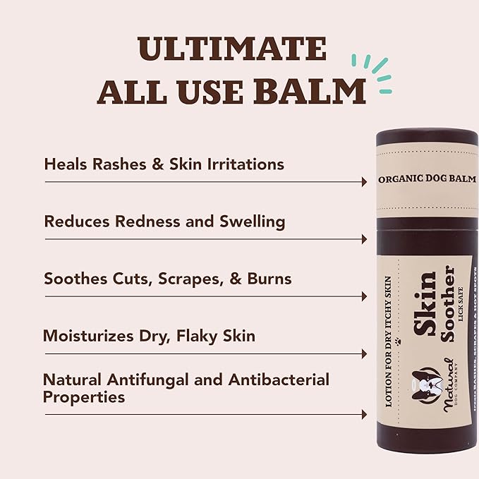 Natural Dog Company Skin Soother Balm for Skin Irritation, Allergy &amp; Itch Relief for Dogs, Hot Spot Treatment, Dog Moisturizer for Dry Skin, Healing Ointment with Coconut Oil &amp; Vitamin E (2 oz Stick)