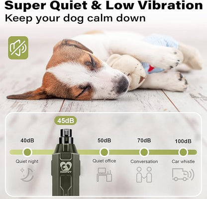 Casfuy 6-Speed Dog Nail Grinder - Newest Enhanced Pet Nail Grinder Super Quiet Rechargeable Electric Dog Nail Trimmer Painless Paws Grooming &amp; Smoothing Tool for Large Medium Small Dogs (Army Green)