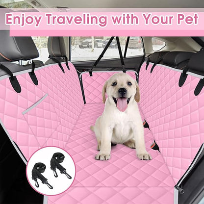 Waterproof Dog Car Seat Cover for Back Seat - Durable, Scratch Proof Pet Hammock with Nonslip Design &amp; Storage Pockets, Fits Cars, SUVs, Trucks - L, Pink/Grey