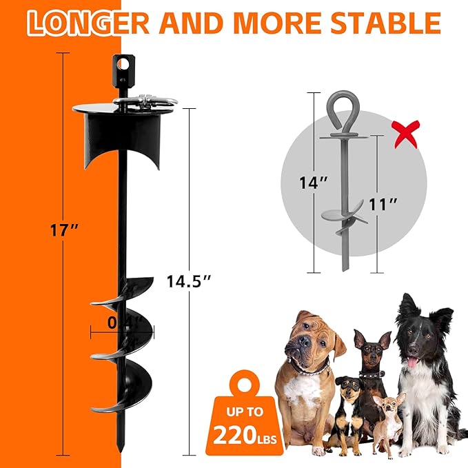 Snagle Paw Dog Tie Out Stake with Lock-Cap Prevents Pulling Out - Heavy Duty 360°Swivel Dog Stake for Outside,Yard, Beach &amp; Camping - Rust Proof Ground Anchor for Dog Cable,Leash,Tether,up to 220 lbs