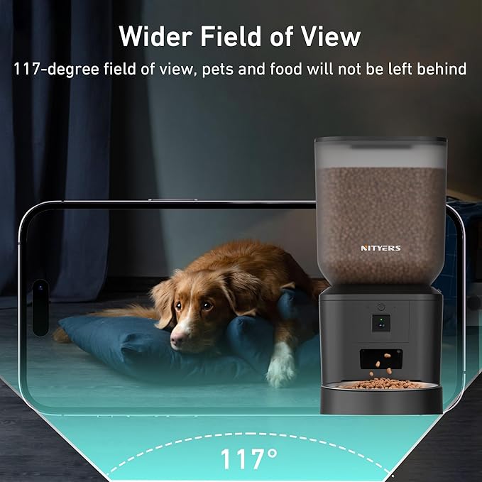 Automatic Dog &amp; Cat Feeder with Camera &amp; WiFi – 8L/34 Cups, 1080P Night Vision, 2.4 &amp; 5G WiFi, 2-Way Talk, 10s Voice Recording, Timed Food Dispenser, Up to 99 Portions, 15 Meals Per Day