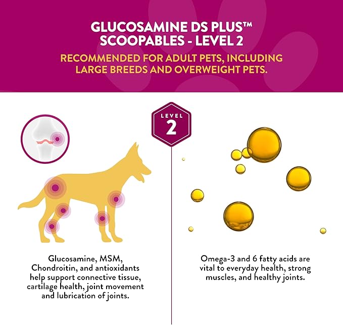 NaturVet Scoopables Dog Joint Supplement - Glucosamine DS Plus Level 2 Moderate Hip &amp; Joint Care for Dogs w/Chondroitin &amp; MSM - Hickory Smoked Bacon Flavored Pet Health Supplements | 11oz Bag