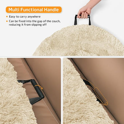 Calming Dog Bed Fluffy Plush Dog Mat for Furniture Protector with Removable Washable Cover for Large Medium Small Dogs and Cats (Large, Beige)