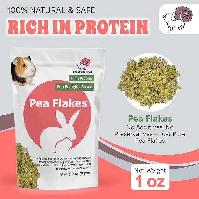 Snout and Shell Pea Flakes for Small Pets – High-Protein Treat for Guinea Pigs, Rabbits, Hamsters, Chinchillas &amp; More – Fun Foraging Snack – 2 oz (28g)