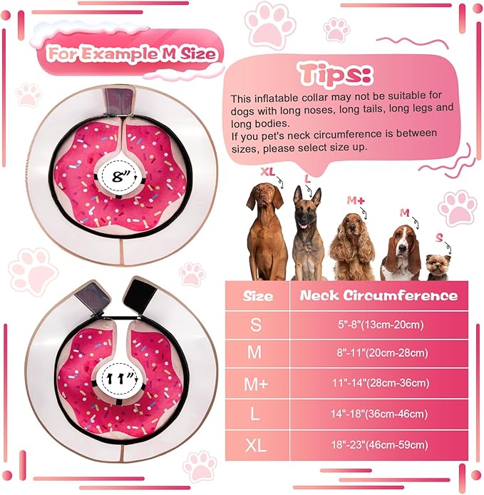 Inflatable Dog Cone Collar with Detachable Enhanced Anti-Licking Shield, Soft Neck Donut Collar for Dogs After Surgery, Adjustable Dog Cone Alternative for Large Medium Small Dogs &amp; Cats