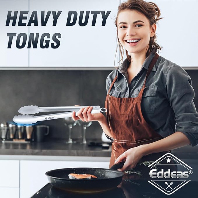 Tongs For Cooking - Heat Resistant 600 Degrees, All Metal Kitchen Tweezers Tongs, Heavy Duty Stainless Steel Cooking for Food, Grill, BBQ, Dishwasher safe Set of 4 (12" &amp; 9in)
