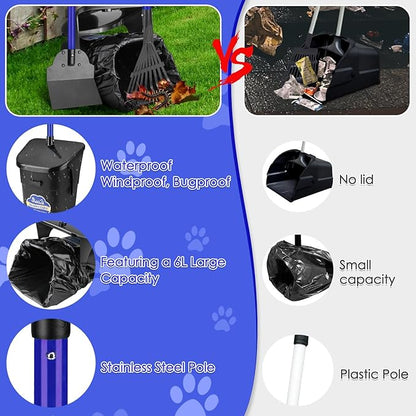 Lukovee Dog Pooper Scooper, 37.4" Long Adjustable Metal Handle Swivel Bin &amp; Rake &amp; Spade Kit with 20 Poop Bags, Portable Dog Non-Breakable Poop Scooper for Gravel Yard Lawn Grass, Blue
