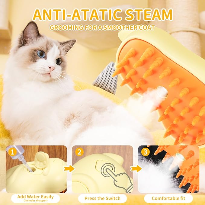 Rechargeable 3in1 Self-Cleaning Cat &amp; Dog Deshedding Brush with 2 Gears for Long &amp; Short Hair - Yellow