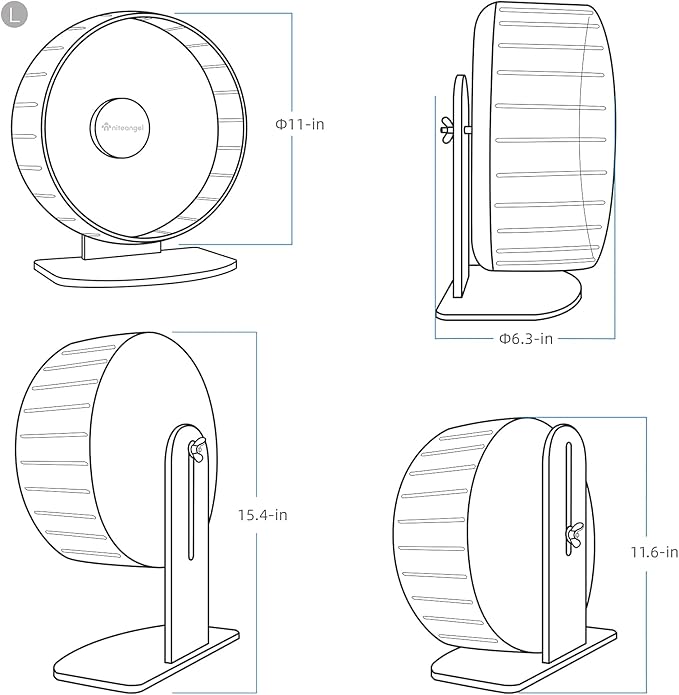 Niteangel Super-Silent Hamster Exercise Wheels: - Quiet Spinner Hamster Running Wheels with Adjustable Stand for Hamsters Gerbils Mice Or Other Small Animals (L, White)