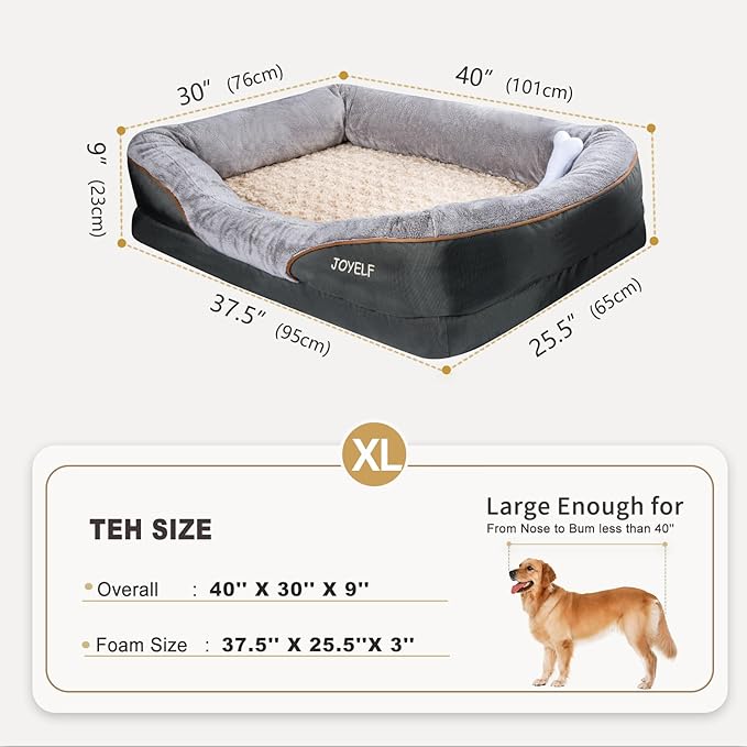 JOYELF XLarge Memory Foam Dog Bed, Orthopedic Dog Bed &amp; Sofa with Removable Washable Cover and Squeaker Toy as Gift