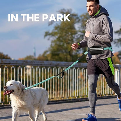 Hands Free Dog Leash, Retractable Bungee with Double Padded Handles, Waist Leash for Dog Walking, Heavy Duty Dog Leash for Medium &amp; Large Dog, Dog Walking Accessories, Green