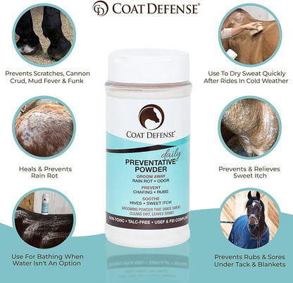 COAT DEFENSE Daily Grooming Powder for Horses | Dry Shampoo with Natural Ingredients | 64 oz Formula for Fresh, Healthy-Looking Coat