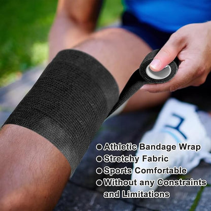 24 Pack Self Adhesive Bandage Wrap, 2” x 5 Yards Elastic Cohesive Bandage Wrap Black Athletic Tape Grip Tape for Ankle, Wrist Sprains, Sports Injuries &amp; Pet First Aid | Medical Sports Tape