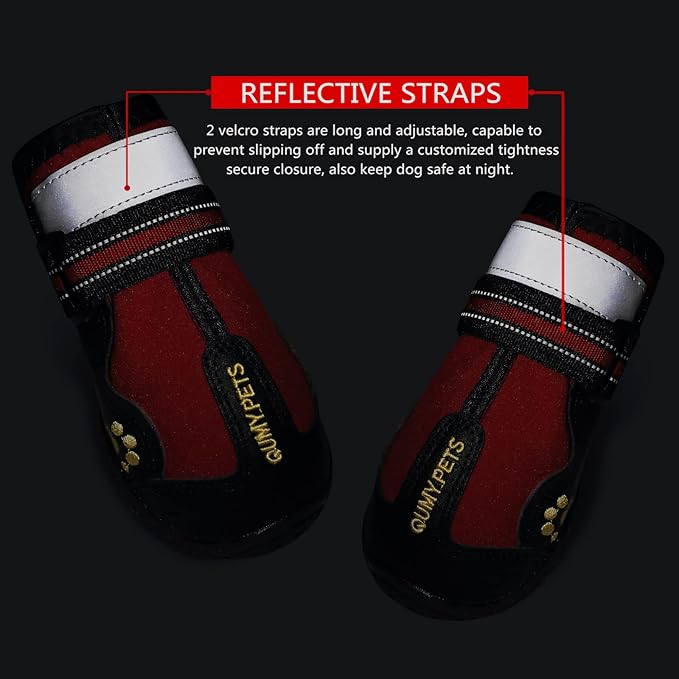 QUMY Dog Shoes for Large Dogs, Medium Dog Boots &amp; Paw Protectors for Winter Snowy Day, Summer Hot Pavement, Water-Resistant in Rainy Weather, Outdoor Walking, Indoor Hardfloors Skid-Resistant Sole