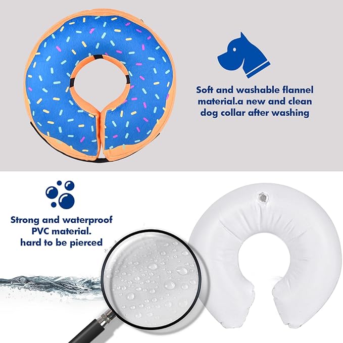Katoggy Inflatable Dog Cone Collar for Post-Surgery Dogs &amp; Cats, Soft Adjustable Blow-Up Donut E-Collar for Small, Medium &amp; Large Pets