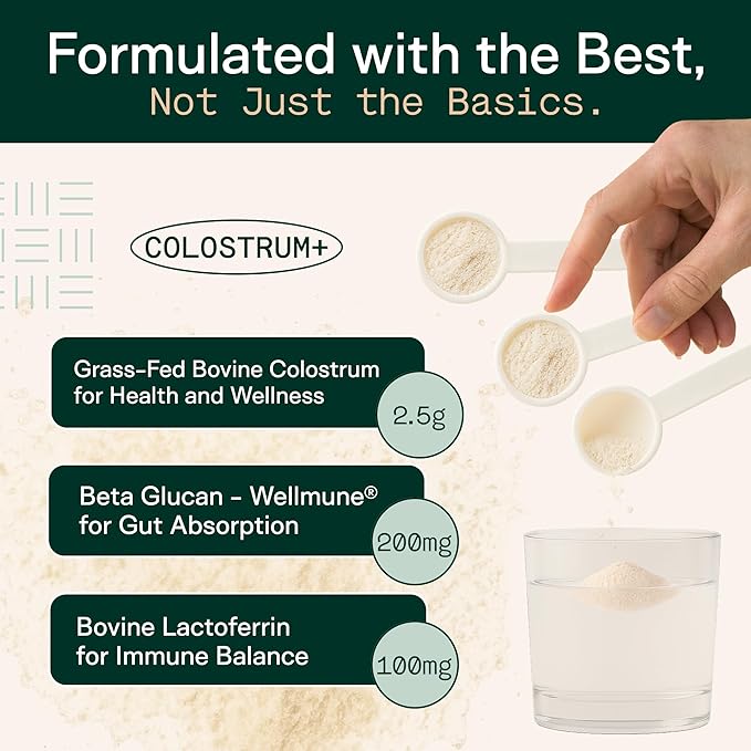 Adapt Naturals Colostrum Supplement with Lactoferrin &amp; Beta-Glucan, Bio-Avail Grass Fed Bovine Colostrum Powder for Gut Health, Immune Support &amp; Vitality | Non-GMO, 2500mg, Unflavored - 60 Days Supply
