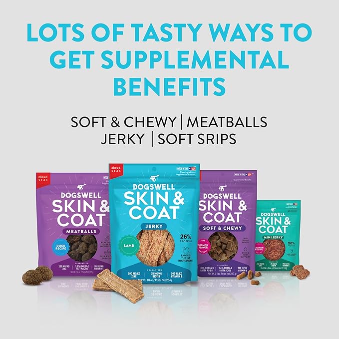 Dogswell Skin &amp; Coat Jerky Dog Treats, Lamb, 10 oz. Bag