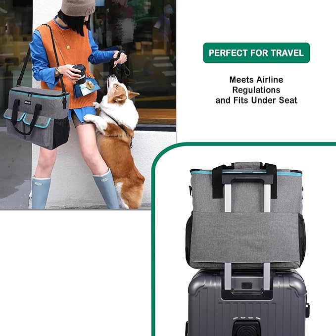 Large Pet Travel Bag Organizer - Dog &amp; Cat Tote with Food Containers, Bowls, Feeding Mat, Perfect for Camping, Hiking (Multi-Pocket Design)