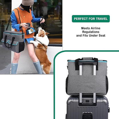 Large Pet Travel Bag Organizer - Dog &amp; Cat Tote with Food Containers, Bowls, Feeding Mat, Perfect for Camping, Hiking (Multi-Pocket Design)
