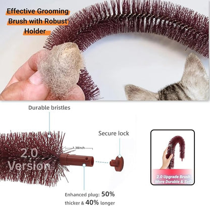 Happi N Pets Original Cat Self Groomer, Arch Grooming Brush wtih Heavy Wooden Scratching Pad, Rubbing Post &amp; Toy, Cat Face Scratchers Body Massager, Cat Scratchers for Indoor Cats, Brown