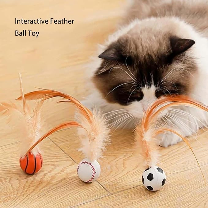 2025 New Interactive Cat Feather Ball Toy Set - Elastic Bouncy Cat Toys with Feather Tails, Silicone Rolling Balls for Indoor Cats &amp; Kitten Exercise, Safe &amp; Fun Play (1 Set)