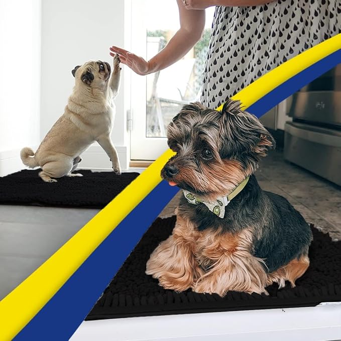Muddy Mat® AS-SEEN-ON-TV Highly Absorbent Microfiber Door Mat and Pet Rug, Non Slip Thick Washable Area and Bath Mat Soft Chenille for Kitchen Bathroom Bedroom Indoor and Outdoor-Black Runner 24"X60"