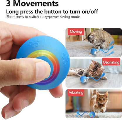 Interactive Cat Toys, Automatic Moving Cat Toys for Bored Indoor Adult Cats, Fast Rolling, Chirping &amp; Motion-Activated Kitty Toys, Fun Gift for Cats with Speedy Tail 2.0, USB Rechargeable, Blue