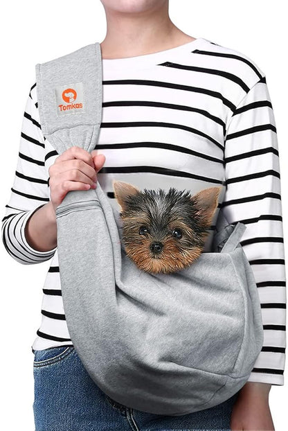 Tomkas Small Dog Sling Carrier - Zipper Pocket &amp; Classic Strap - for 3-10 lbs Pets(Grey)