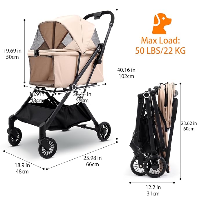 Foldable Dog Stroller - Lightweight Pet Stroller with One-Step Folding, No Assembly Required for Walking, Travel &amp; Shopping, Perfect for Small Dogs, Senior Pets &amp; Cats