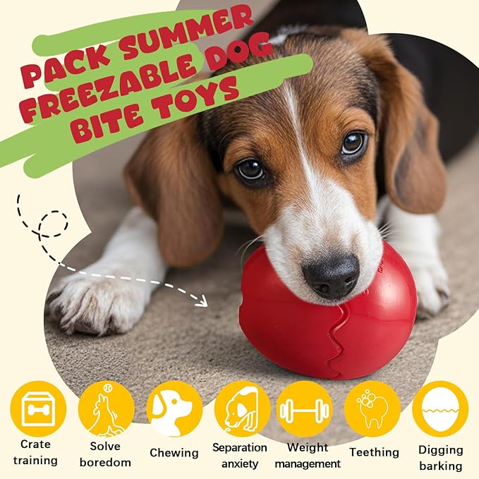 Aliceset 2 Pack Durable Freezable Dog Chew Toys for Aggressive Chewers Interactive Treat Dispensing Puzzle Toy for Large &amp; XL Dogs Keeps Cool &amp; Busy (Red)