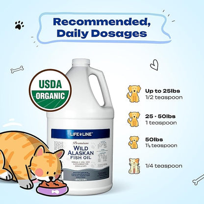 Life Line Pet Nutrition Wild Alaskan Fish Oil for Dogs and Cats 128oz – Omega 3 Fish Oil Supplement for Skin &amp; Coat, Brain, Eye &amp; Heart Health