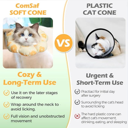 ComSaf Cat Cone Collar Soft - Cat E Collar Cones to Stop Licking, Recovery Elizabethan Collar for Cats After Surgery, Soft Cone for Medium Cats, Waterproof &amp; Lightweight, Yellow Flower, M