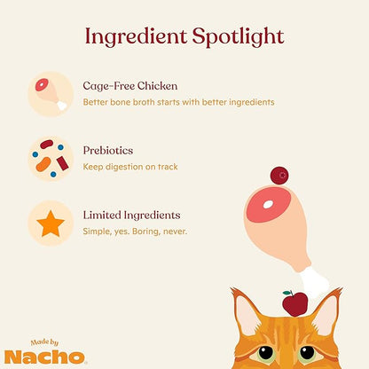Made by Nacho Bone Broth Cat Food Topper for Hydration and Picky Eaters - Add Protein and Flavor to Your Dry Cat Food – Supports Optimal Nutrition, Digestion, Skin &amp; Coat, 11 oz. (Pack of 4), Chicken