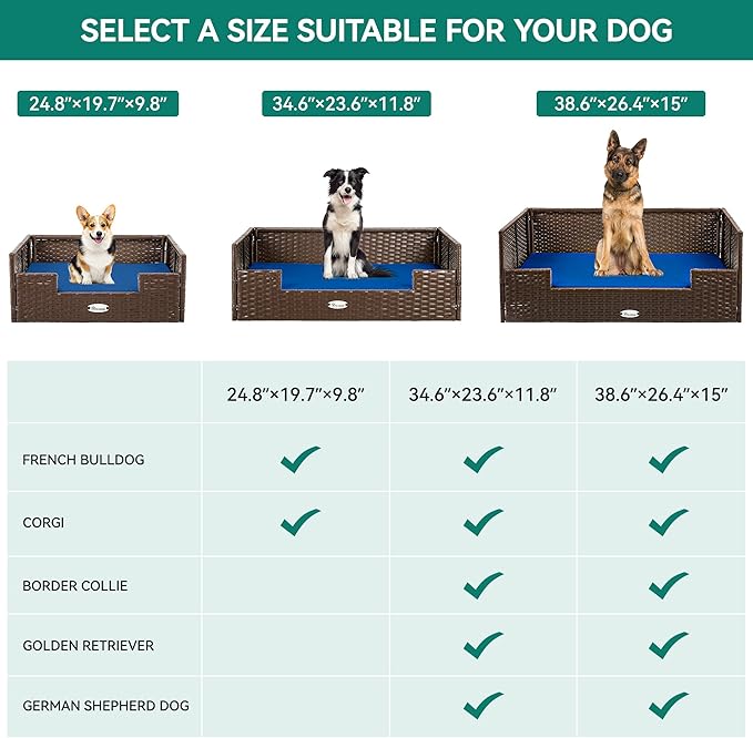 YITAHOME Rattan Dog Sofa Bed with Cushion,Wicker Pet Bed Sofa Couch Indoor Outdoor Water Unaffected for Large Medium Small Dogs Cats (24.8&