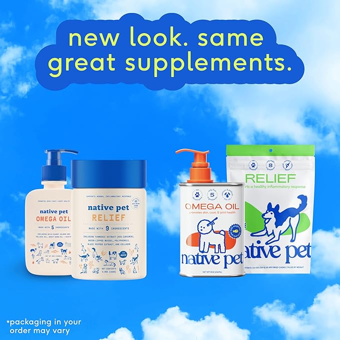 Native Pet Omega Oil for Dogs - Dog Fish Oil Supplements &amp; Relief - Anti-Inflammatory Chews for Dogs | 60 Dog Chews | 8 oz. Omega Oil | Best Dog Arthritis Supplement &amp; Dog Joint Pain Relief