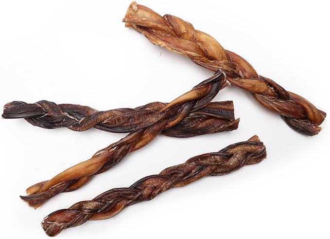 Jack&amp;Pup 12" Braided Bully Sticks (3 Pack) Long Lasting Thick Bully Sticks for Large Dogs and Aggressive Chewers, Single Ingredient Dog Chews