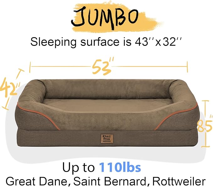 Washable Orthopedic Large Dog Bed - XL Large Dog Bed with Removable Bolsters Cover Foam Support Big Dogs Beds Non-Slip Bottom &amp; Waterproof