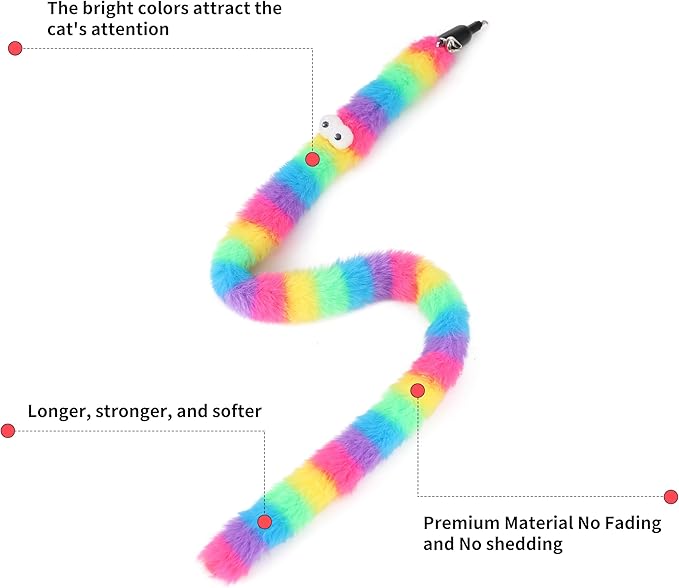 Cat Wand Toy Set, 11 Pcs Including Worm &amp; Snake Refills, Wand Replacement Rope, for Bored Indoor Adult Cats &amp; Kittens